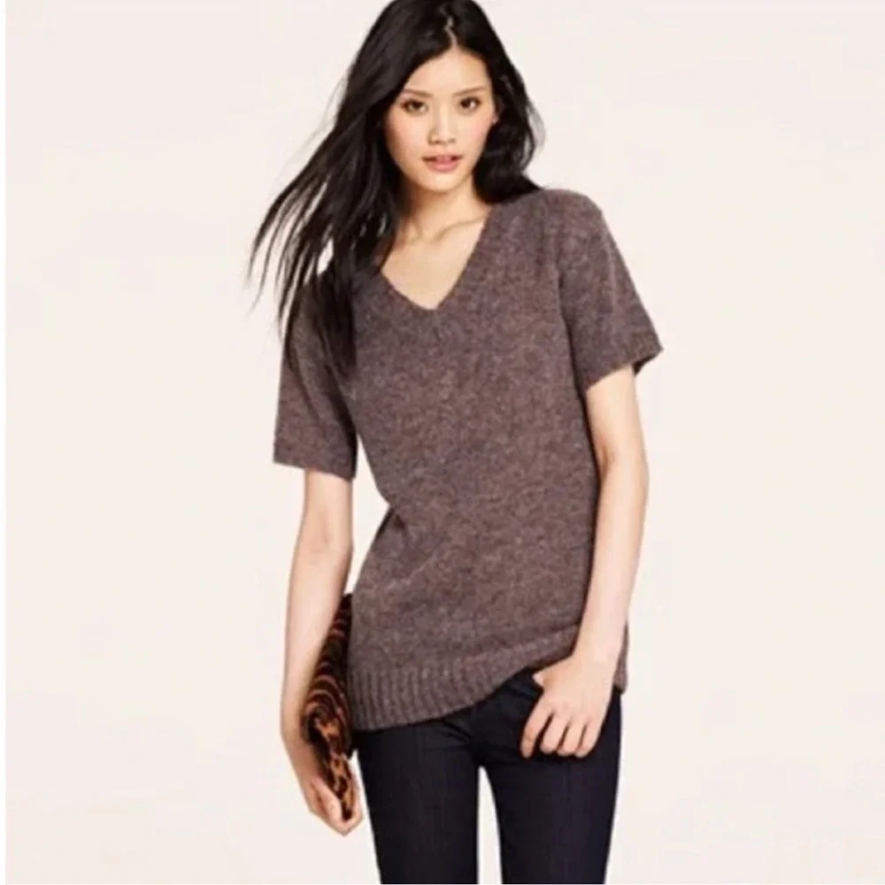 J. Crew September Sweater Seaport Gray Short Sleeve Wool Blend, Sz S